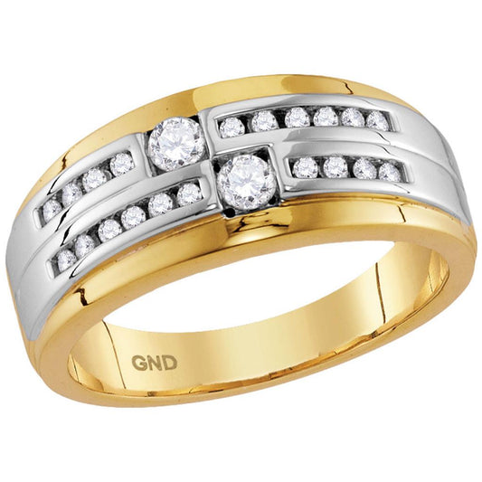 10k Two-tone Gold Round Diamond 2-stone Wedding Band Ring 1/2 Cttw
