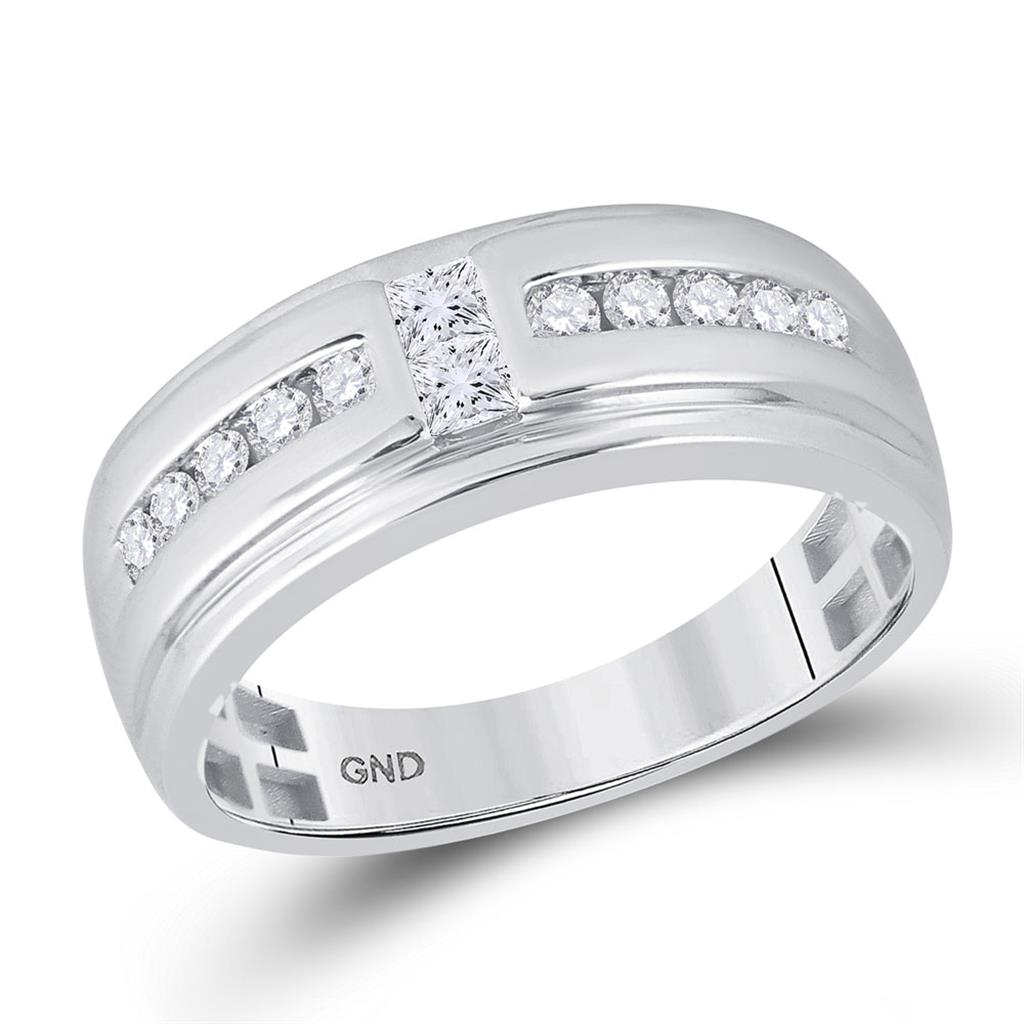 14k White Gold Princess Diamond Wedding 2-Stone Band Ring 1/2 Cttw