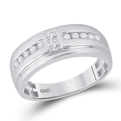 14k White Gold Princess Diamond Wedding 2-Stone Band Ring 1/2 Cttw