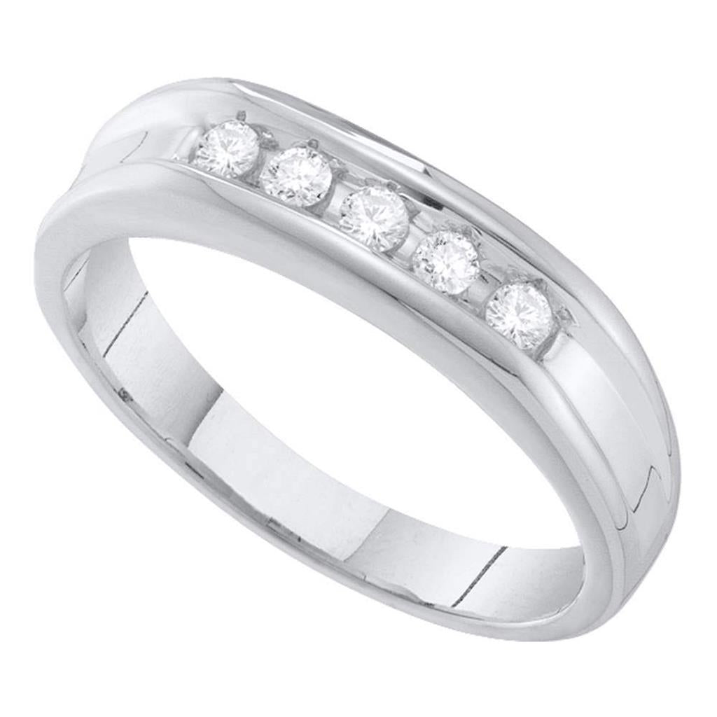 14k White Gold Round Diamond Single Row Wedding Band 1/4 Cttw