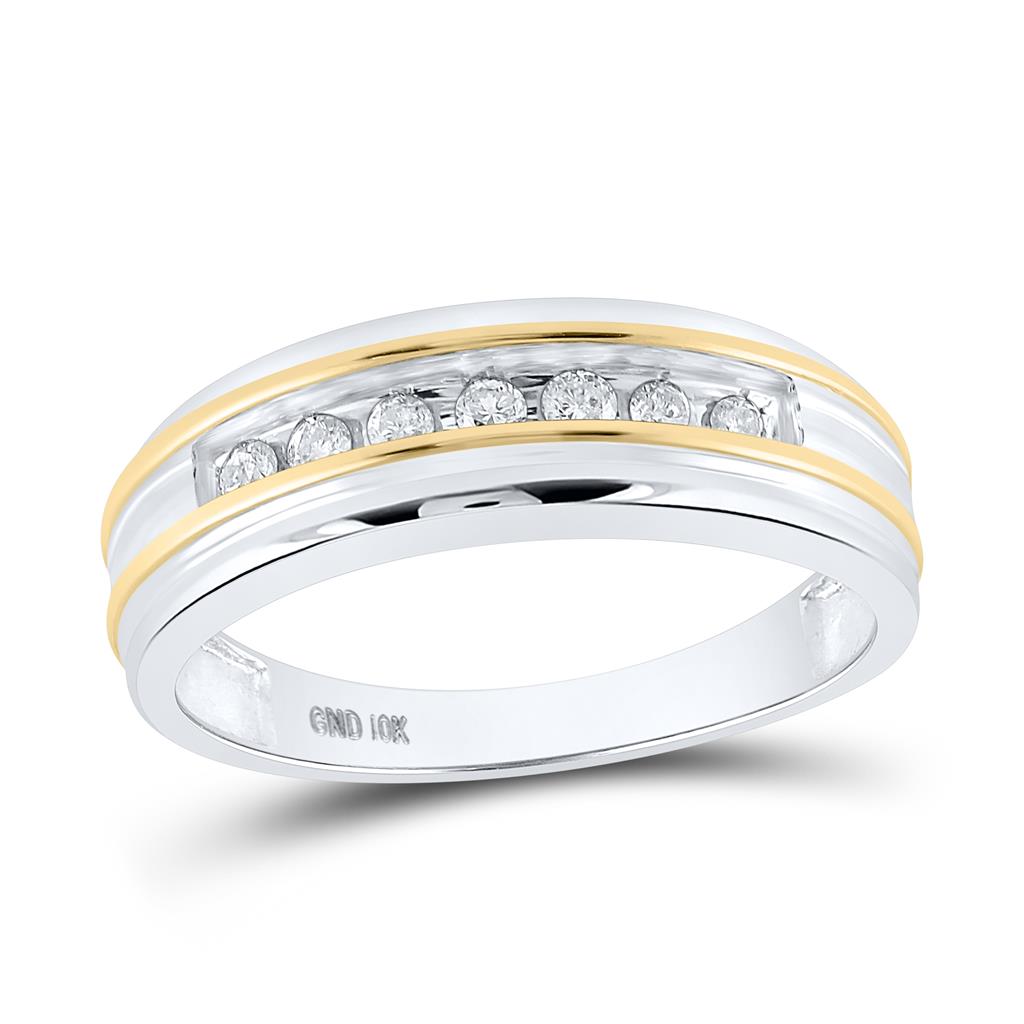 14k White Two-tone Gold Round Diamond Wedding Band 1/4 Cttw