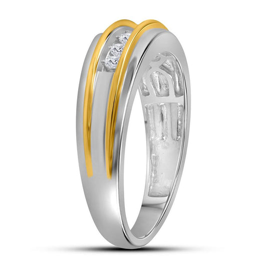 14k White Two-tone Gold Round Diamond Wedding Band 1/4 Cttw
