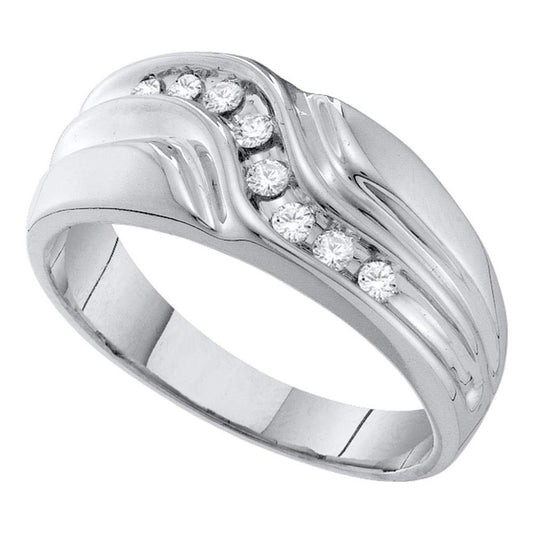 14k White Gold Round Diamond Curved Single Row Wedding Band Ring 1/4 Cttw