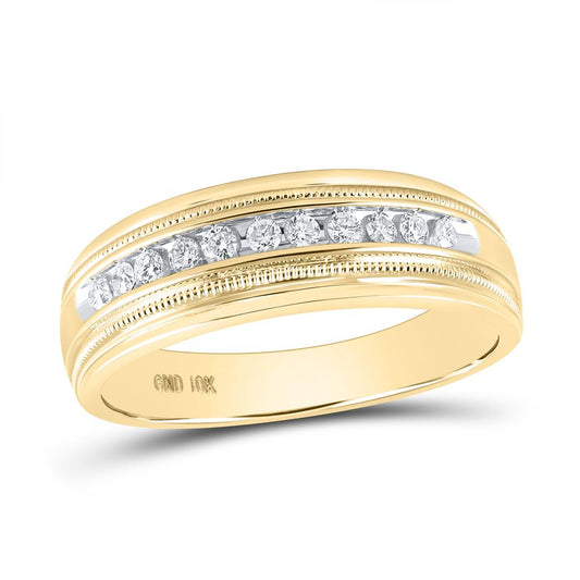 10k Yellow Gold Round Diamond Single Row Milgrain Wedding Band Ring 1/4 Cttw