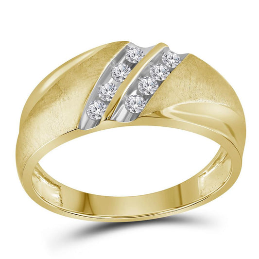 14k Yellow Gold Round Diamond 2-Row Wedding Band Ring 1/4 Cttw