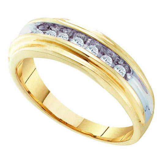 10k Yellow Two-tone Gold Round Diamond Single Row Wedding Band Ring 1/4 Cttw