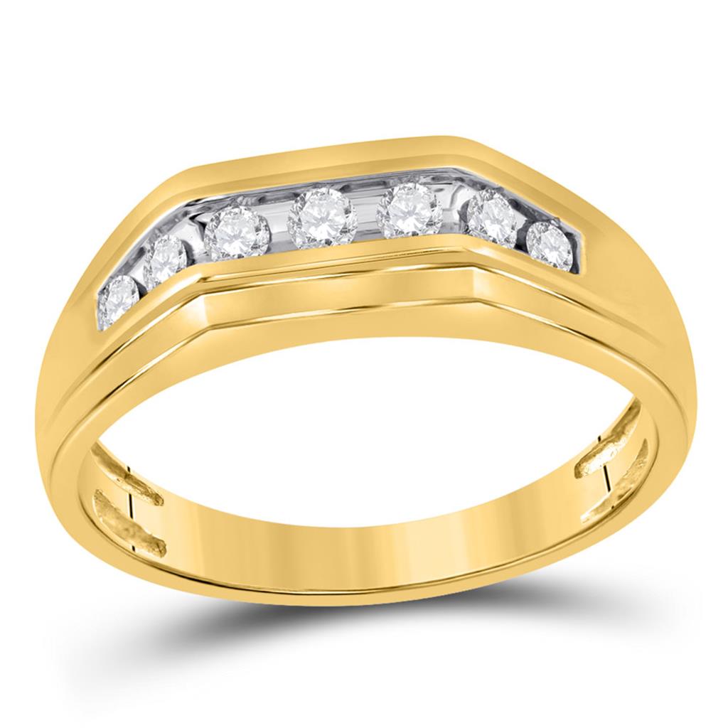 10k Yellow Gold Round Diamond Flat Top Band Ring 1/4 Cttw