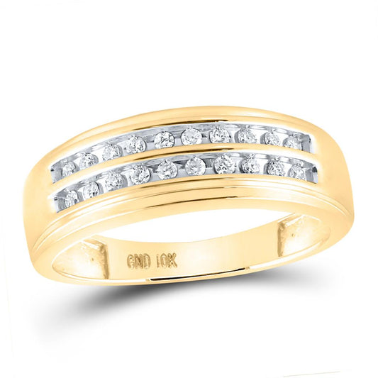 14k Yellow Gold Round Diamond Wedding 2-Row Band Ring 1/4 Cttw