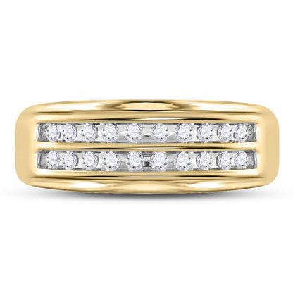 10k Yellow Gold Round Diamond Wedding 2-Row Band Ring 1/4 Cttw
