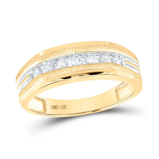 14k Two-tone Yellow Gold Round Diamond Grooved Wedding Band Ring 1/4 Cttw