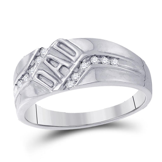 14k White Gold Round Diamond Dad Father Band Ring 1/8 Cttw