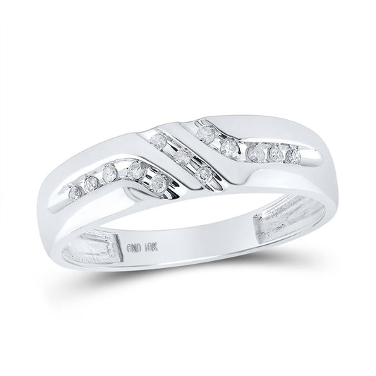 14k White Gold Round Diamond Wedding Band Ring 1/8 Cttw