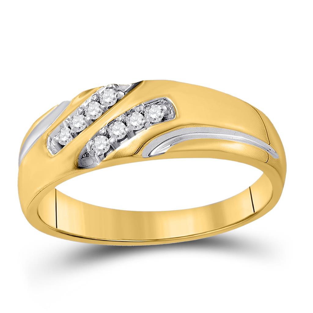 10k Yellow Gold Round Diamond Two-tone Wedding Band Ring 1/8 Cttw