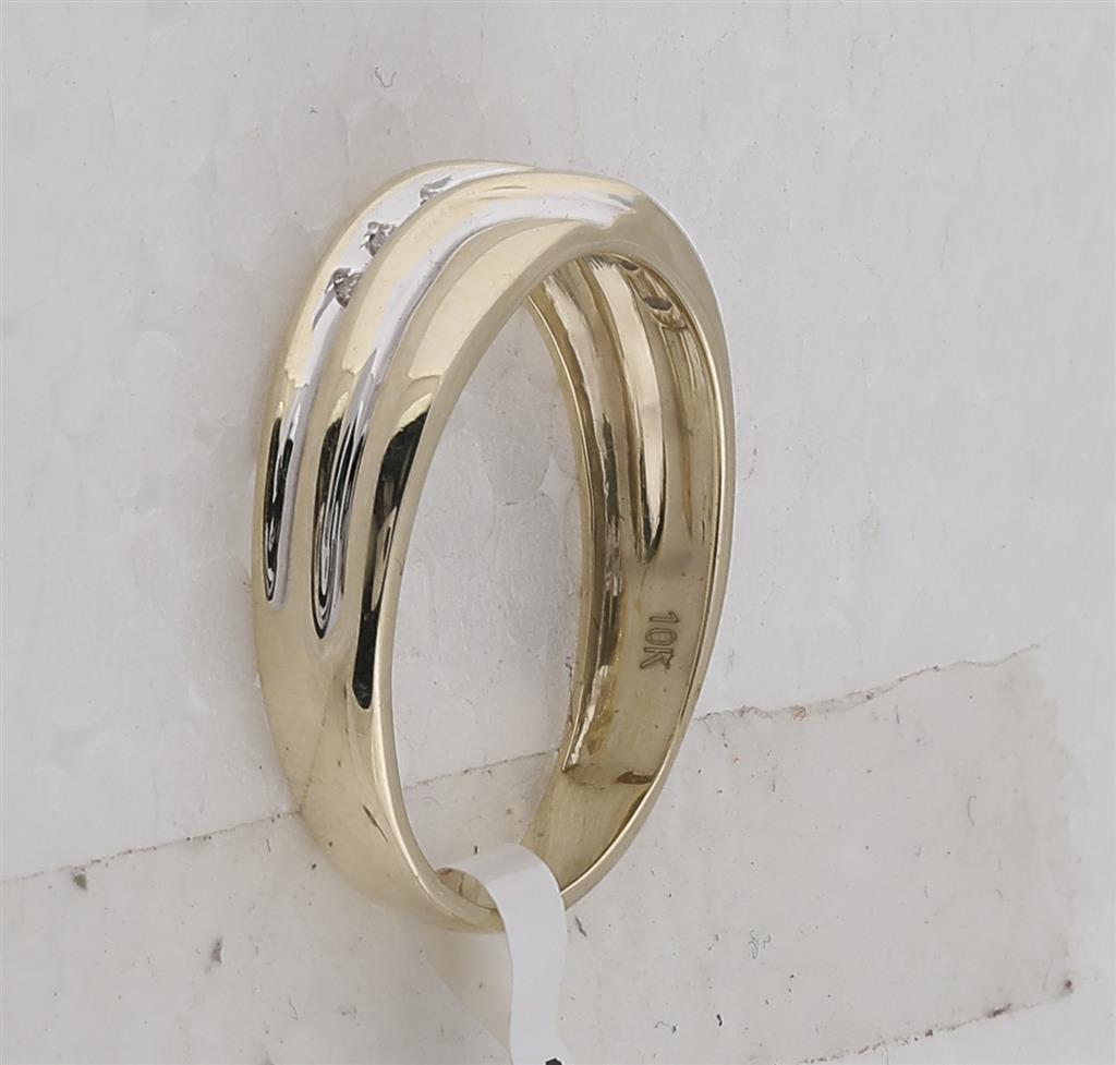 10k Yellow Gold Round Diamond Single Row Two-tone Wedding Band Ring 1/20 Cttw