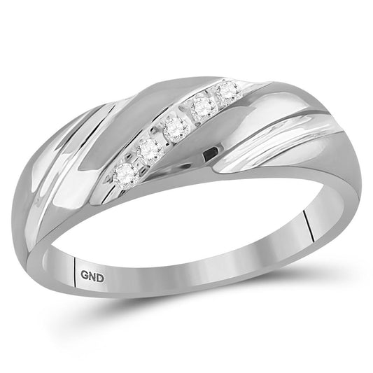 14k White Gold Round Diamond Wedding Band Ring 1/10 Cttw