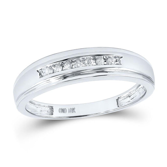 14k White Gold Round Diamond Wedding Band Ring 1/12 Cttw