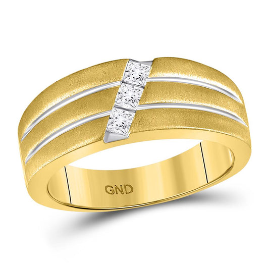 14k Yellow Gold Princess Diamond 3-stone Wedding Band Ring Band 1/3 Cttw