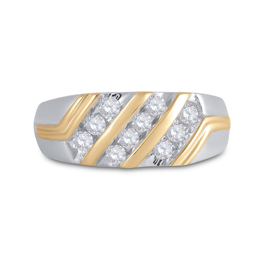 10k Two-tone Gold Round Diamond Wedding Band Ring 1/2 Cttw
