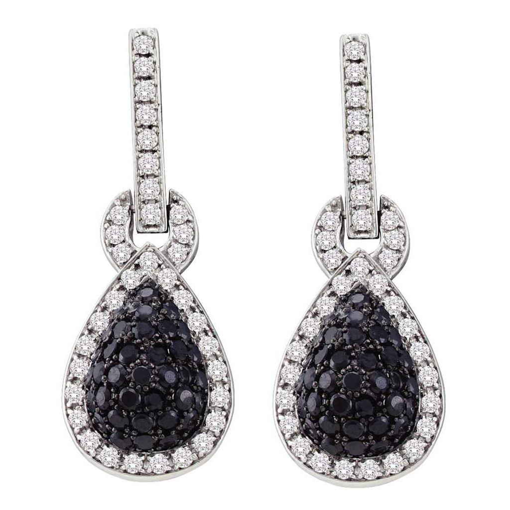 14k White Gold Black Diamond Teardrop Dangle Earrings 1-3/4 Cttw