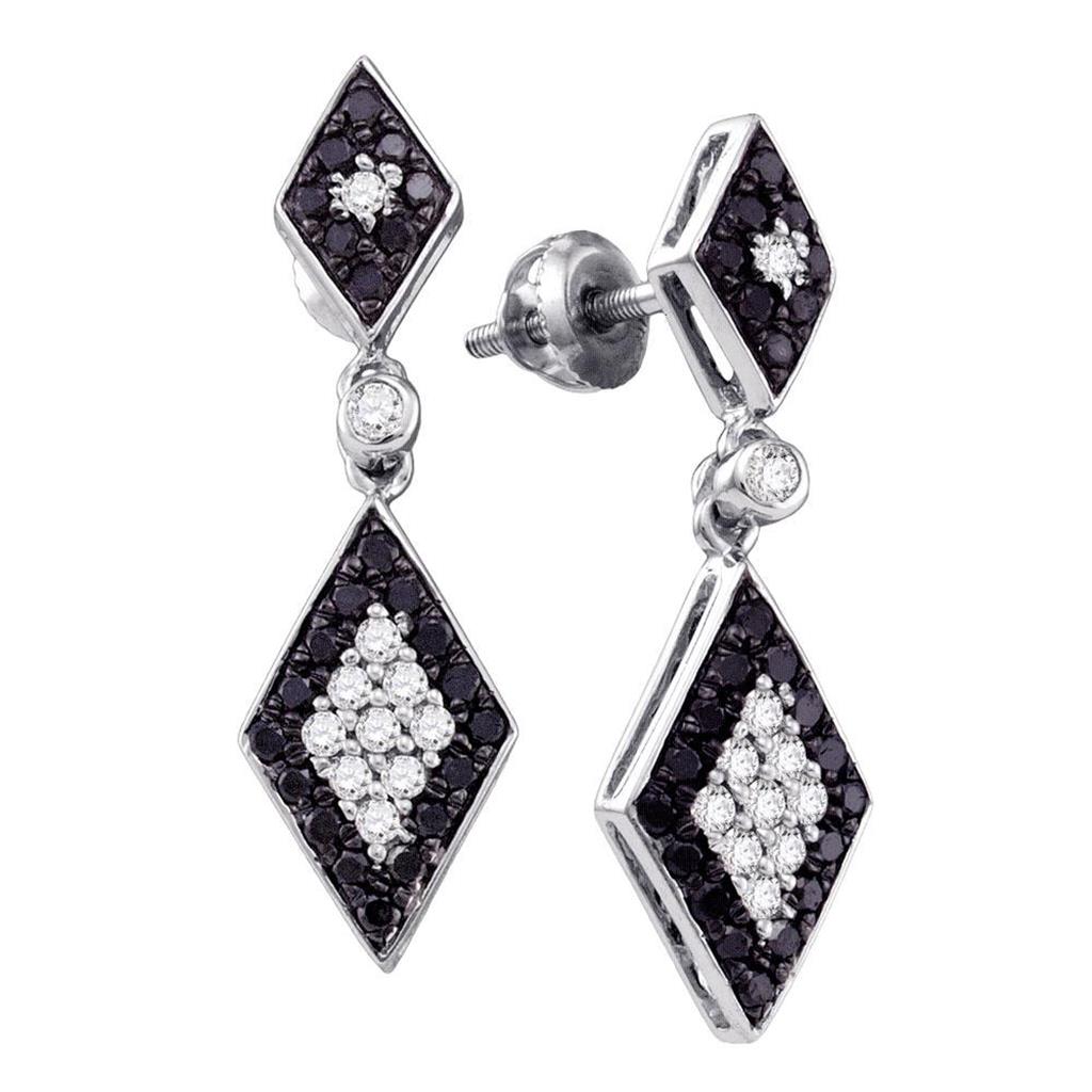 14k White Gold Round Black Diamond Dangle Earrings 5/8 Cttw