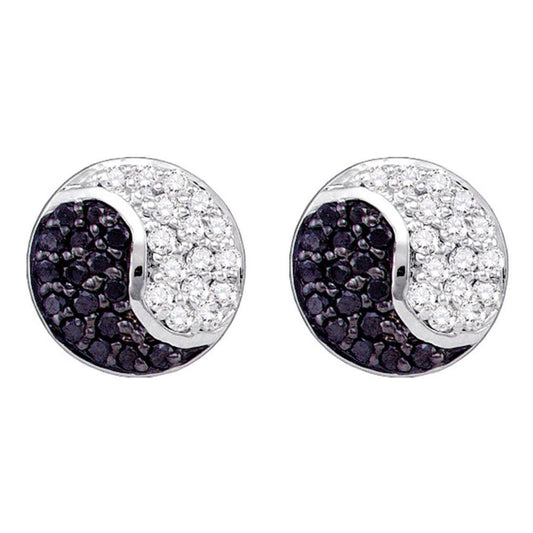 14k White Gold Round Black Diamond Yin Yang Earrings 1/4 Cttw