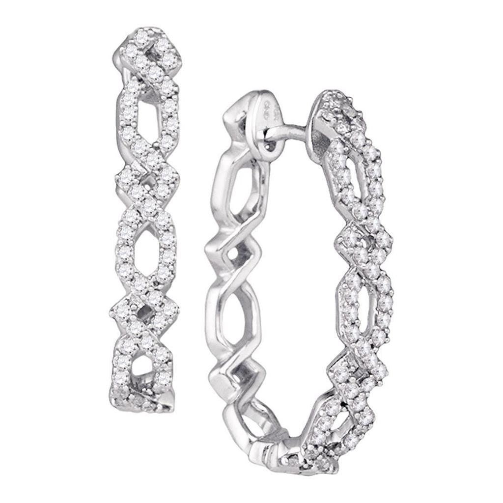 14k White Gold Diamond Symmetric Woven Interweaving Hoop Earrings 1/2 Cttw
