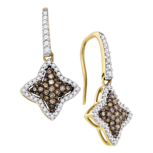 10k Yellow Gold Brown Diamond Star Dangle Earrings 5/8 Cttw