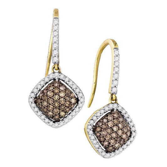 10k Yellow Gold Brown Diamond Square Dangle Earrings 5/8 Cttw