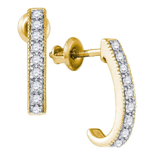 10k Yellow Gold Round Diamond Half J Hoop Earrings 1/5 Cttw