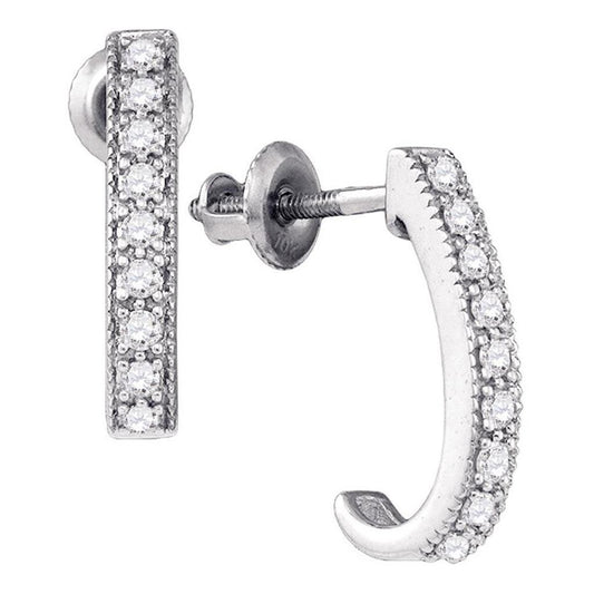 14k White Gold Round Diamond Half J Hoop Earrings 1/5 Cttw