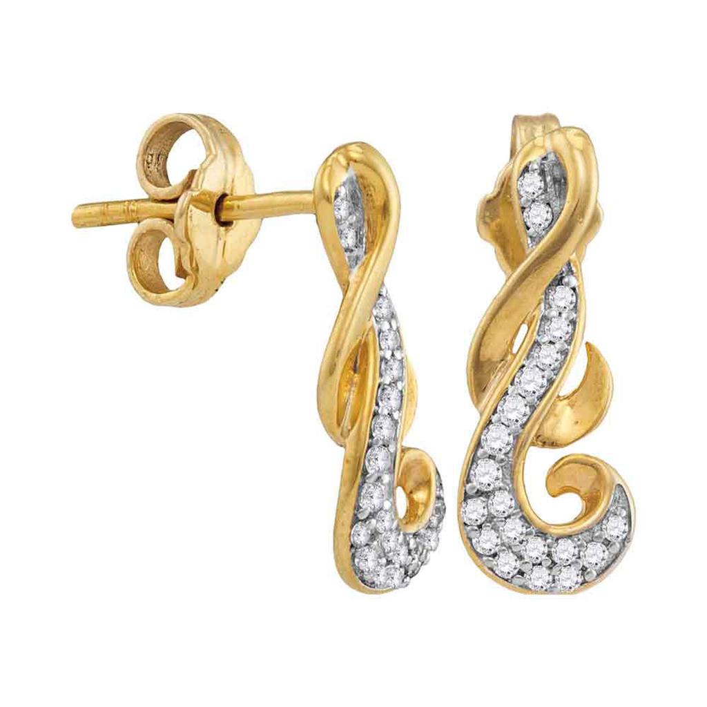 10k Yellow Gold Round Diamond Curl Fashion Earrings 1/5 Cttw