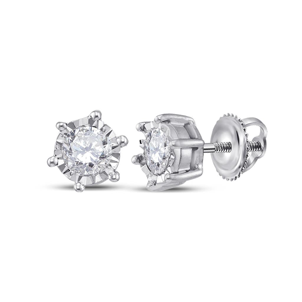 14k White Gold Round Diamond Solitaire Stud Earrings 1/4 Cttw