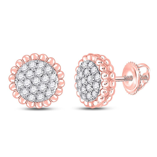 10k Rose Gold Round Diamond Flower Cluster Earrings 1/4 Cttw