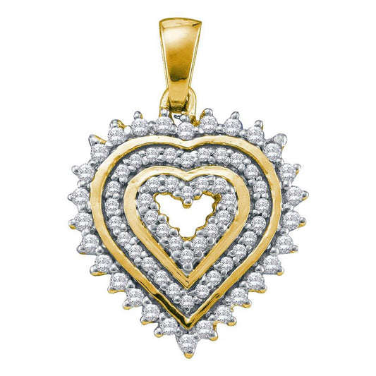 10k Yellow Gold Round Diamond Concentric Heart Pendant 1/3 Cttw