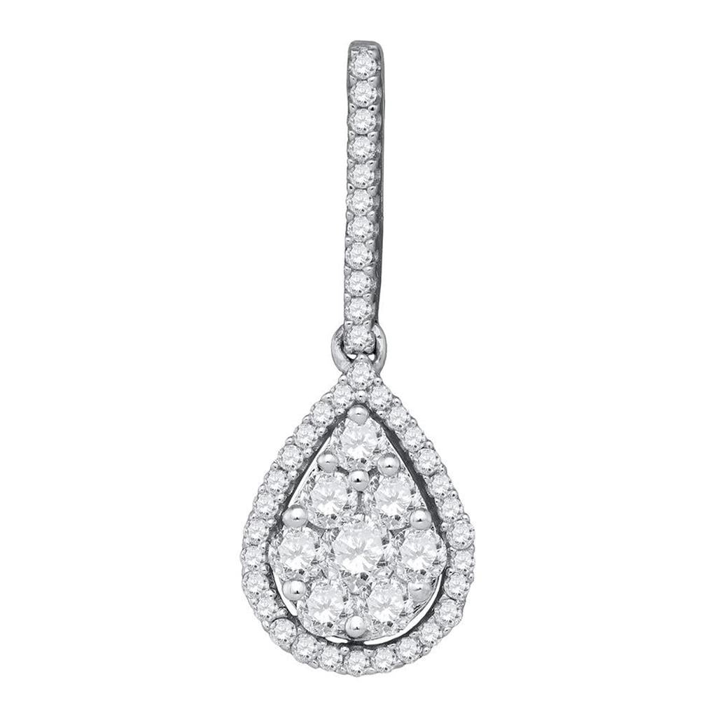 14k White Gold Round Diamond Teardrop Pendant 3/4 Cttw