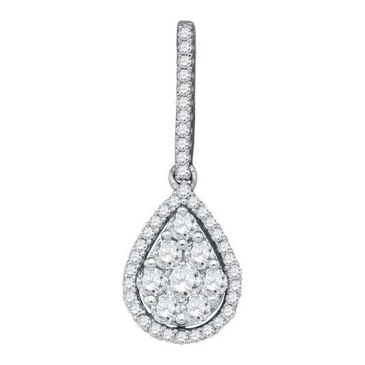 14k White Gold Round Diamond Teardrop Pendant 3/4 Cttw