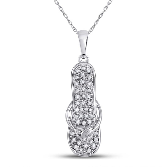 14k White Gold Round Diamond Flip Flop Sandal Nautical Pendant 1/8 Cttw