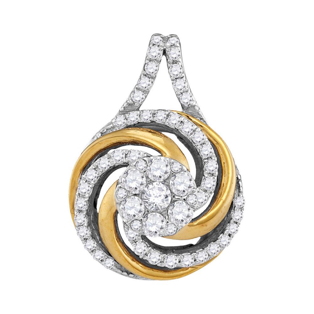 10k Two-tone Gold Round Diamond Swirl Cluster Pendant 1/2 Cttw