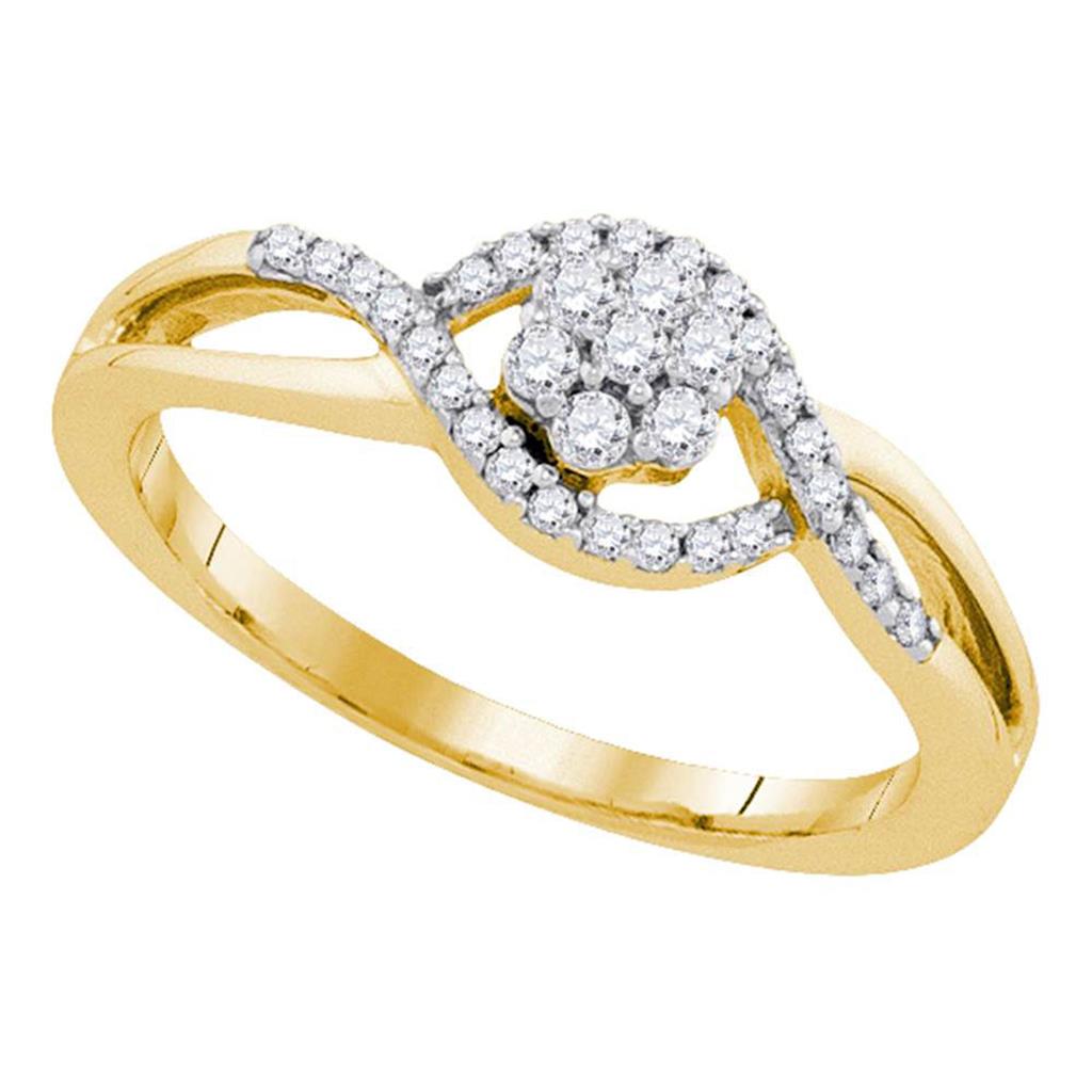 10k Yellow Gold Round Diamond Flower Cluster Twist Swirl Ring 1/4 Cttw