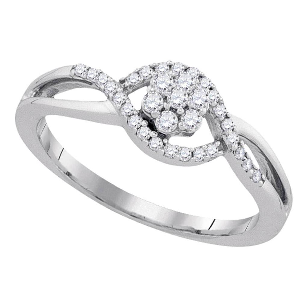 14k White Gold Round Diamond Flower Cluster Twist Swirl Ring 1/4 Cttw
