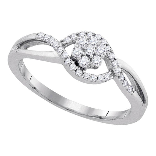 14k White Gold Round Diamond Flower Cluster Twist Swirl Ring 1/4 Cttw