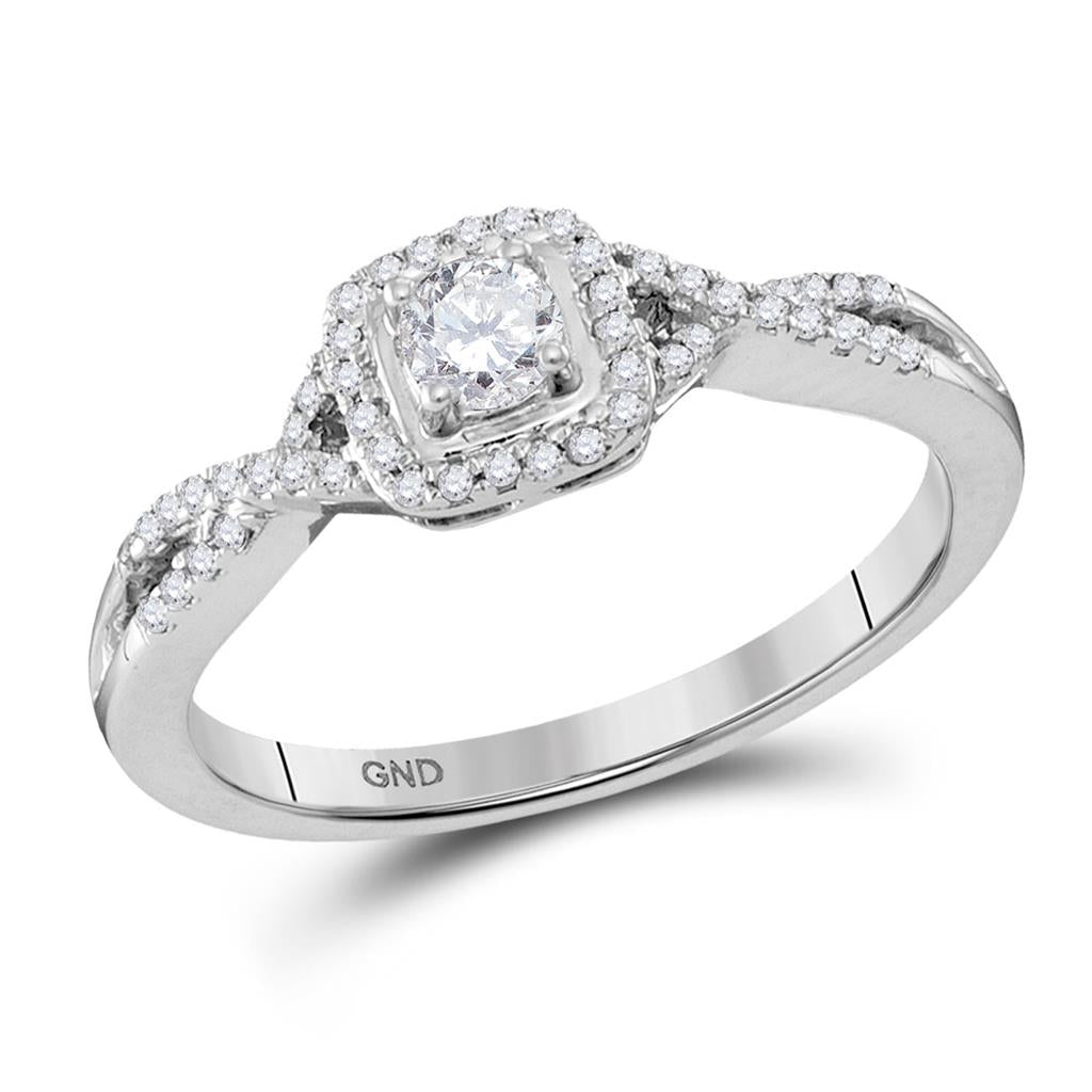14k White Gold Round Diamond Solitaire Twist Bridal Engagement Ring 1/3 Cttw