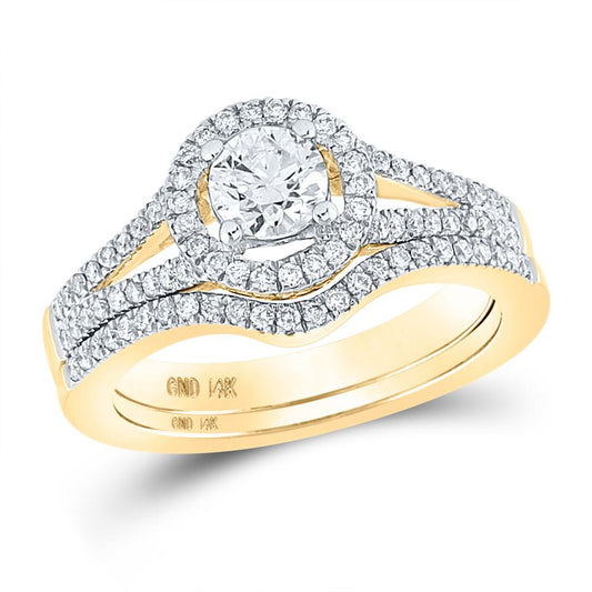 14k Yellow Gold Round Diamond Bridal Wedding Ring Set 1 Cttw (Certified)