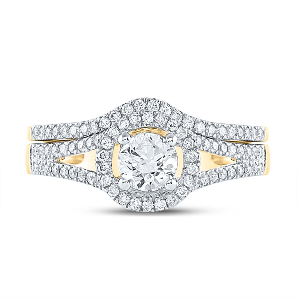 14k Yellow Gold Round Diamond Bridal Wedding Ring Set 1 Cttw (Certified)
