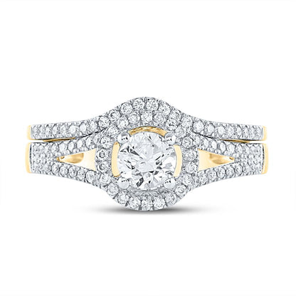 14k Yellow Gold Round Diamond Bridal Wedding Ring Set 1 Cttw (Certified)