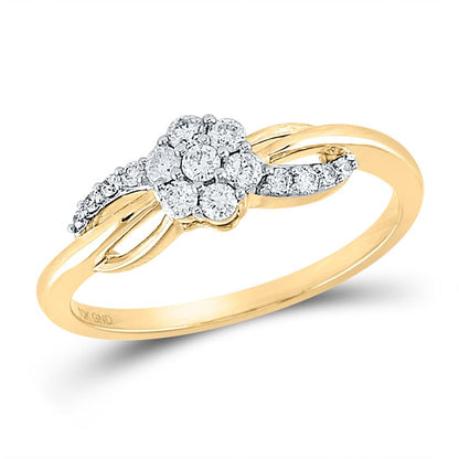 10k Yellow Gold Round Diamond Flower Cluster Infinity Ring 1/4 Cttw
