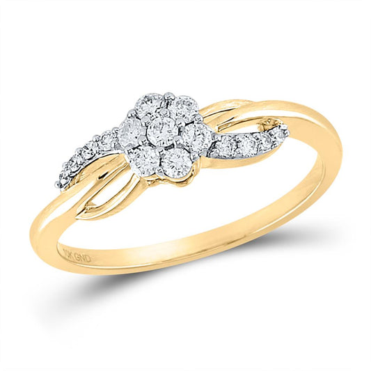 10k Yellow Gold Round Diamond Flower Cluster Infinity Ring 1/4 Cttw