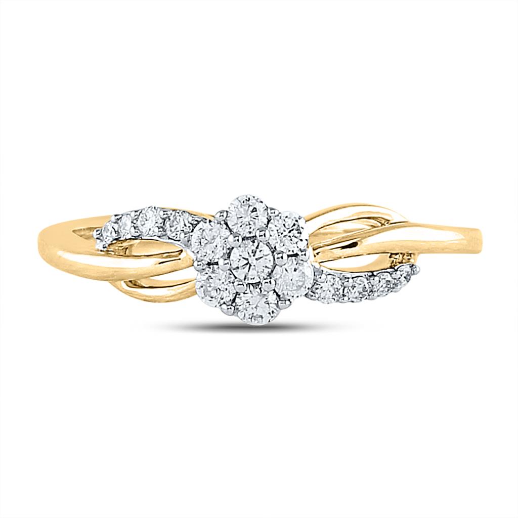 10k Yellow Gold Round Diamond Flower Cluster Infinity Ring 1/4 Cttw