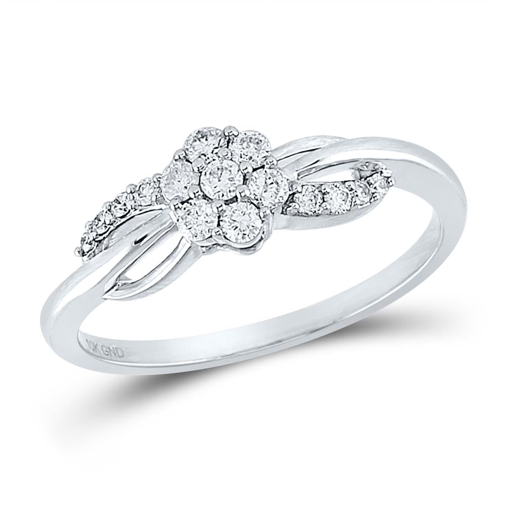 14k White Gold Round Diamond Flower Cluster Infinity Ring 1/4 Cttw