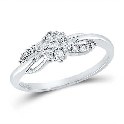 14k White Gold Round Diamond Flower Cluster Infinity Ring 1/4 Cttw